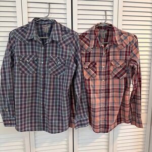 Wrangler Women's Plaid Button Down Shirts - Blue and Pink